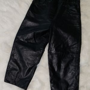 Toddler Black  Genuine Leather Pants